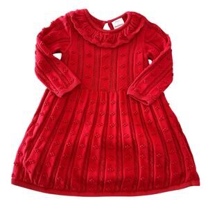 Hanna Andersson Red Knit Dress, 2T, Ruffle Collar, Lined